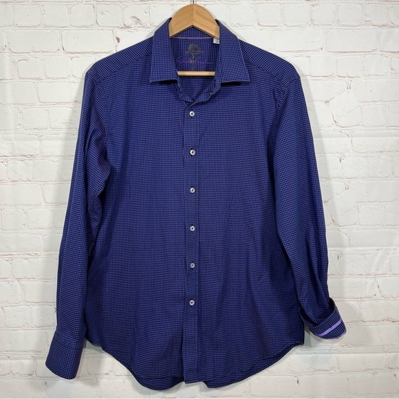 Robert Graham Shirt Mens Large Purple Button Up Houndstooth Flip Cuff Classic - Picture 1 of 12